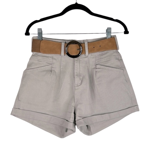 Tan Minimalist Safari Style Casual High Waist Summer Shorts with Belt Size 6 - Picture 1 of 5